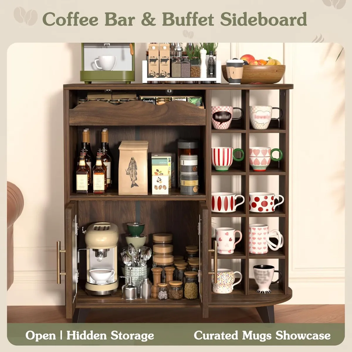 Kitchen Storage Cupboard with Mug Holder Display - Image 3