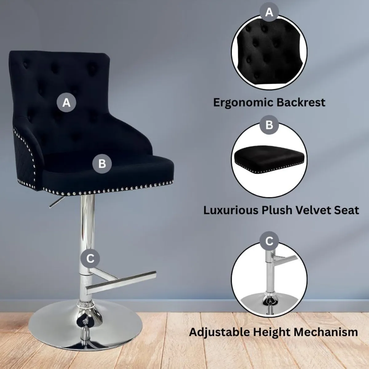 Majestic Velvet Bar Stool - Adjustable Stools - Image 4