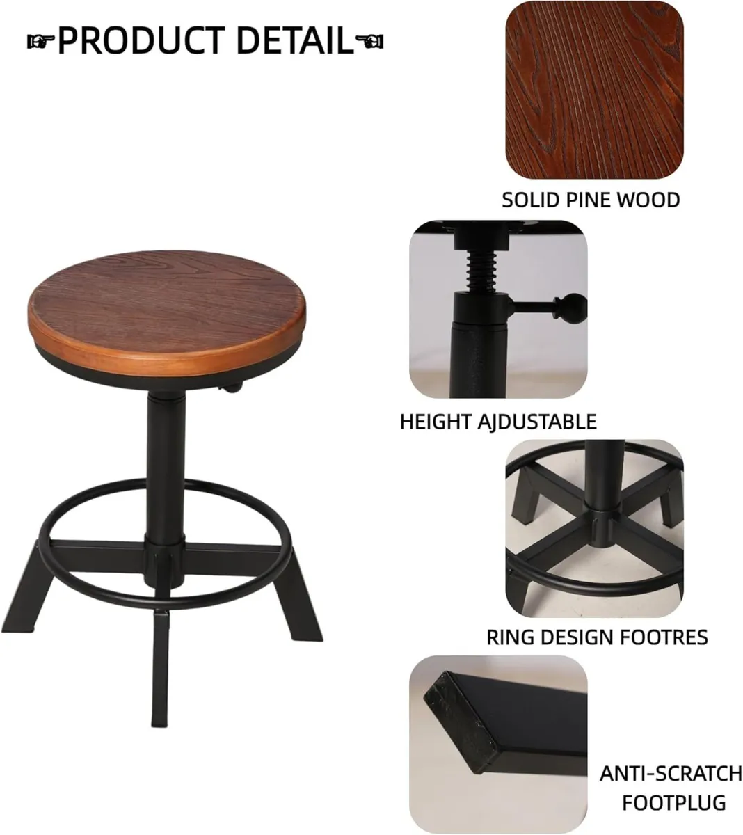 Set of 2-Industrial Bar Stool-Counter Height - Image 4