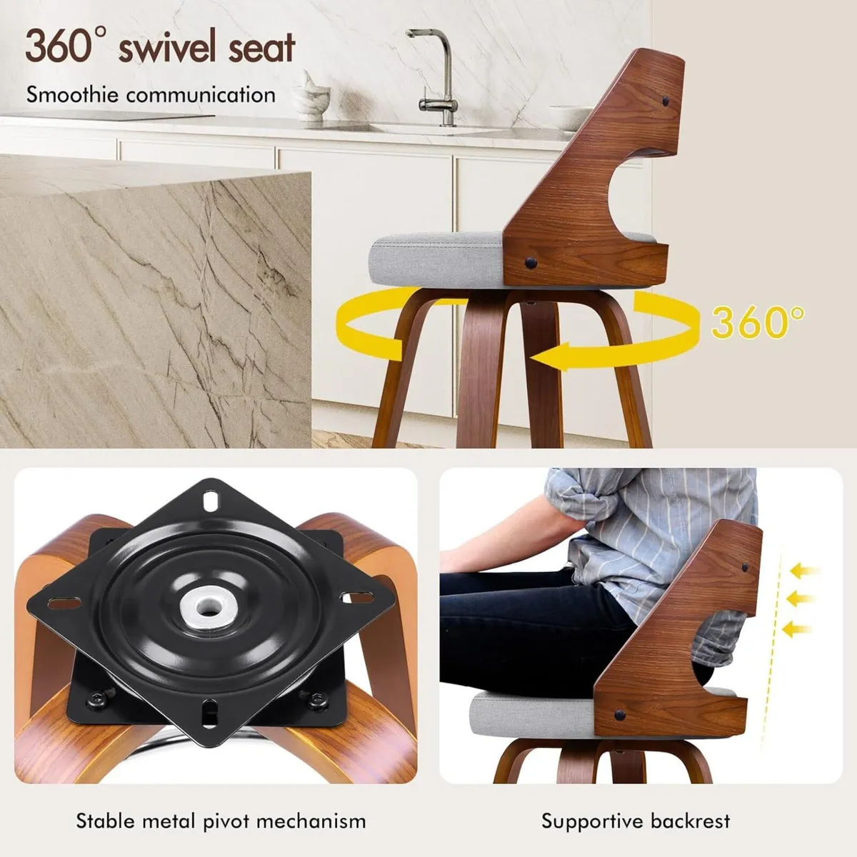 Bar Stools Set of 2 Thick Padded Barstools Wooden - Image 4