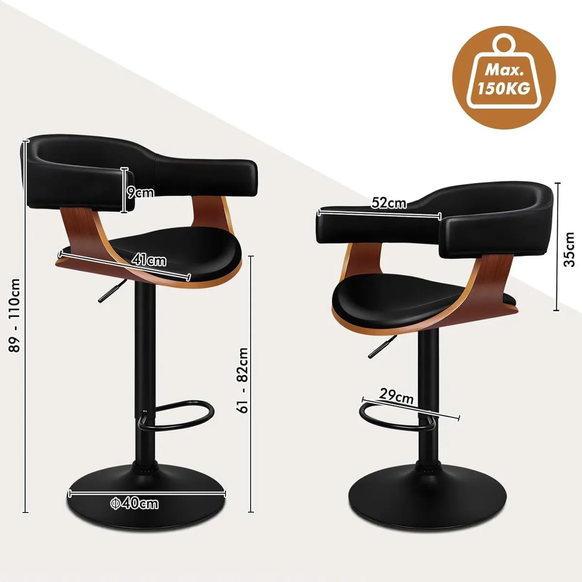 Bar Stool Adjustable Barstool PU Leather 360degree - Image 2