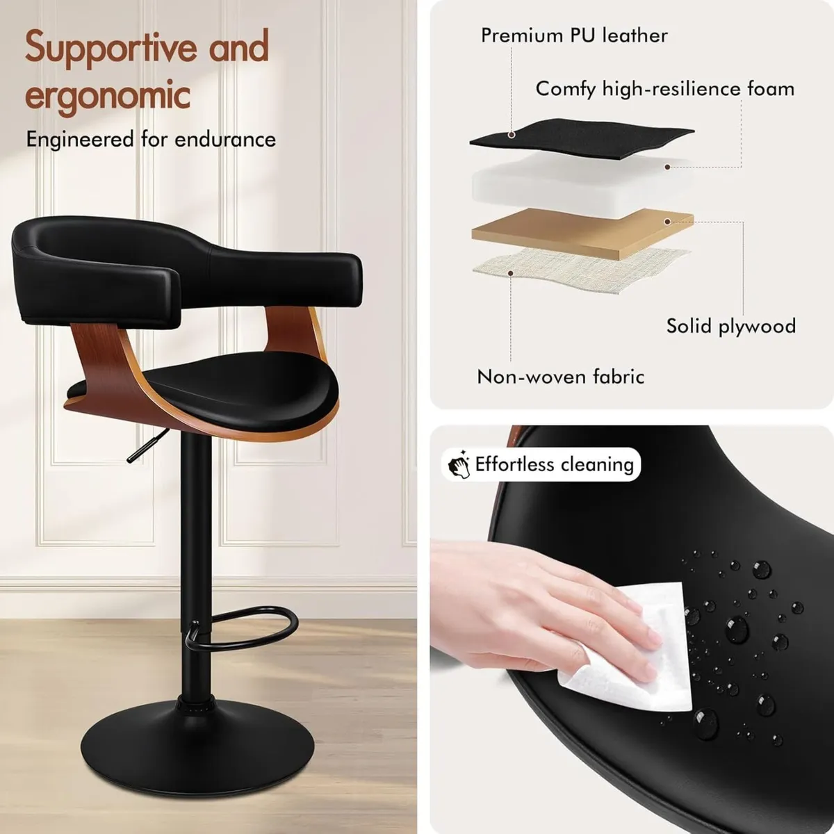 Bar Stool Adjustable Barstool PU Leather 360degree - Image 3