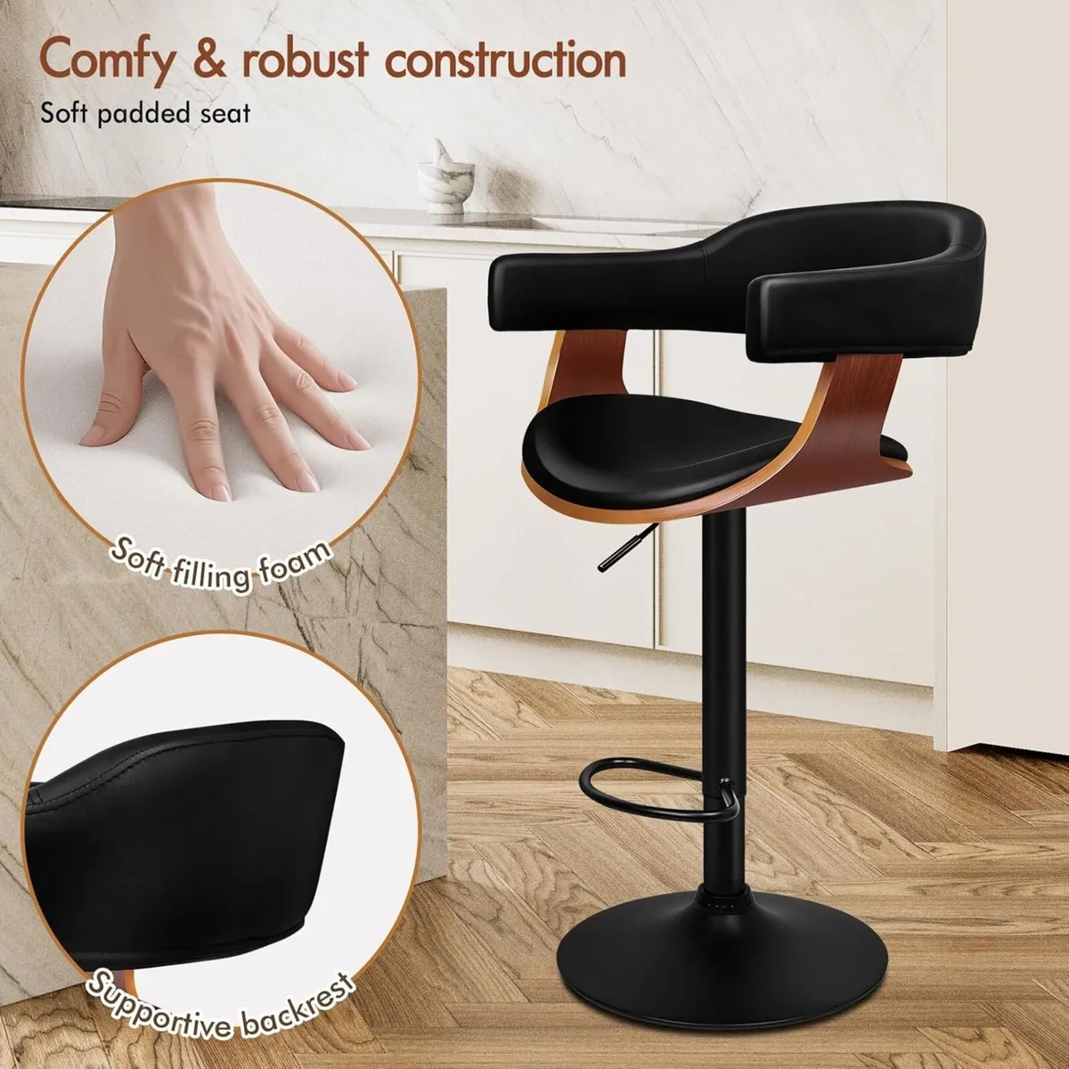 Bar Stool Adjustable Barstool PU Leather 360degree - Image 4