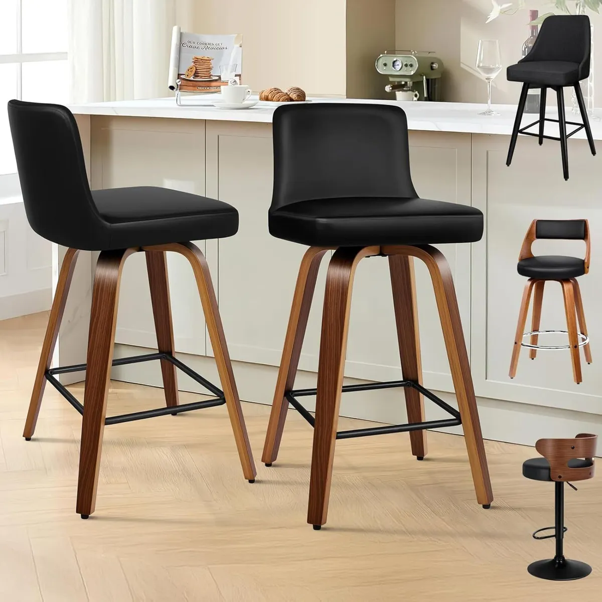 Bar Stools Set of 2 Thick Padded Barstools - Image 1
