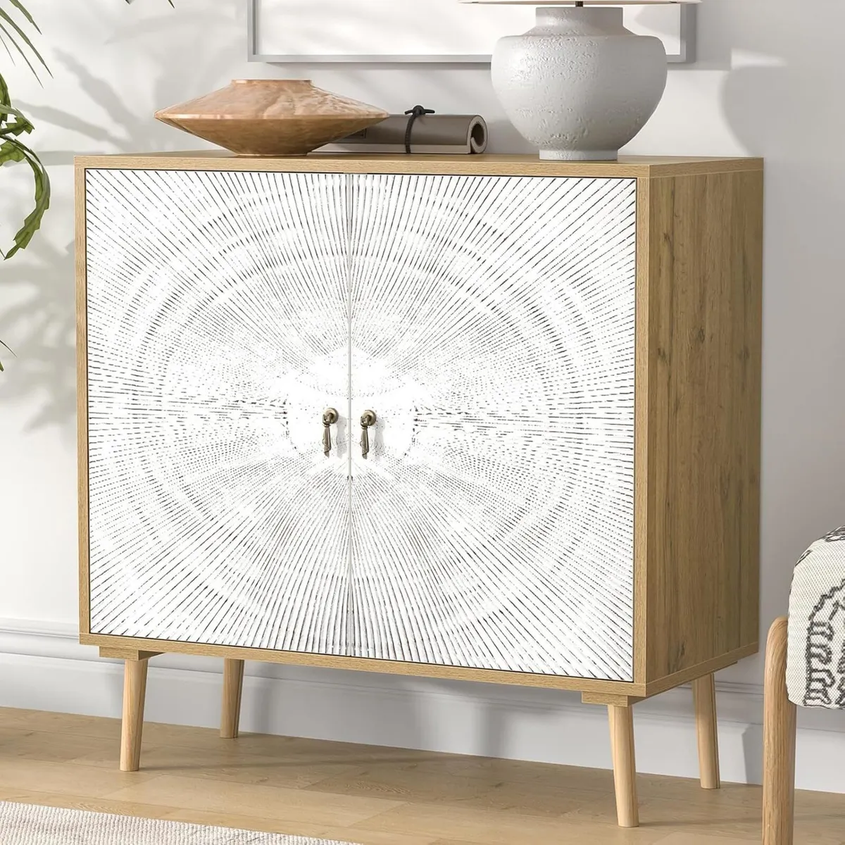 Accent Cabinet with 2 Doors Carved Storage - Image 4
