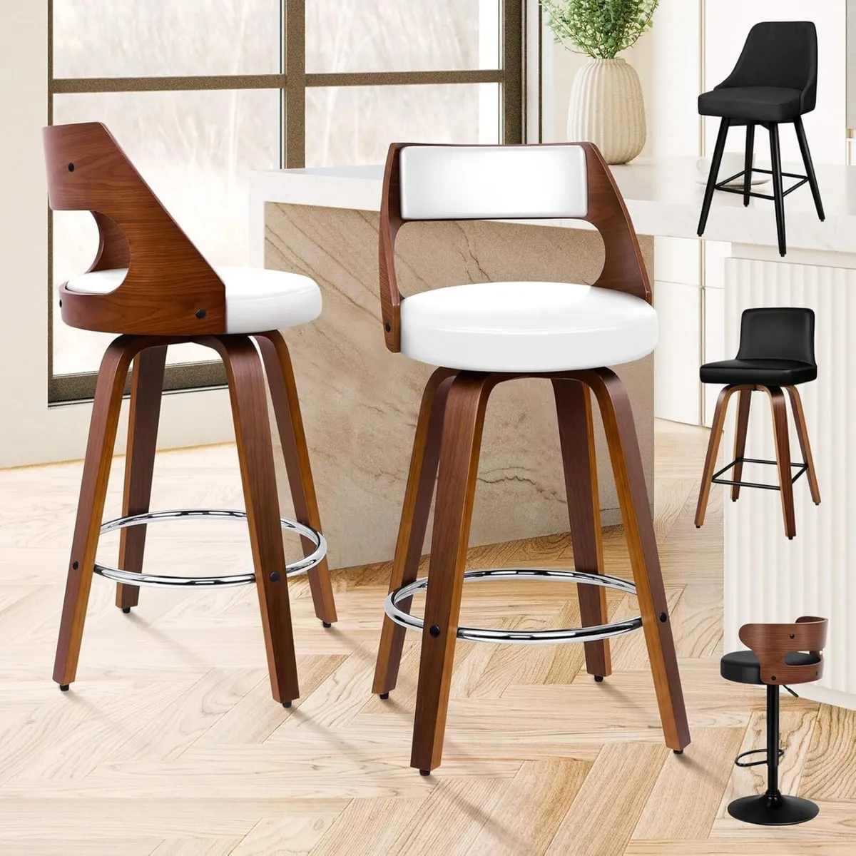 Bar Stools Set of 2 Adjustable Barstools PU - Image 1