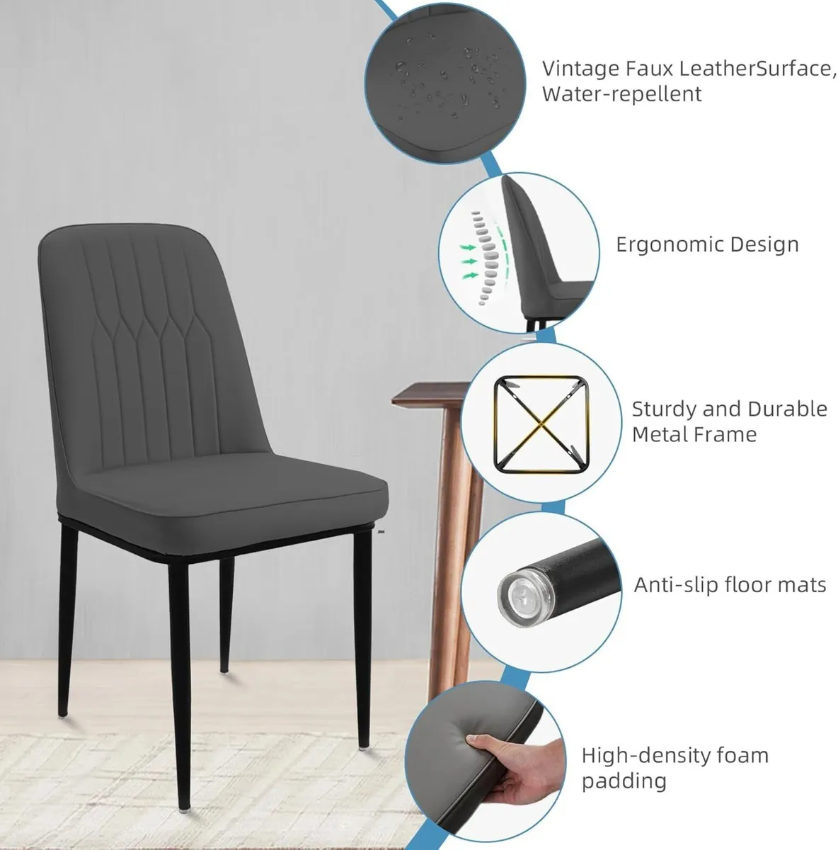 Dining Chairs Set of 2 - Grey Upholstered High - Image 4