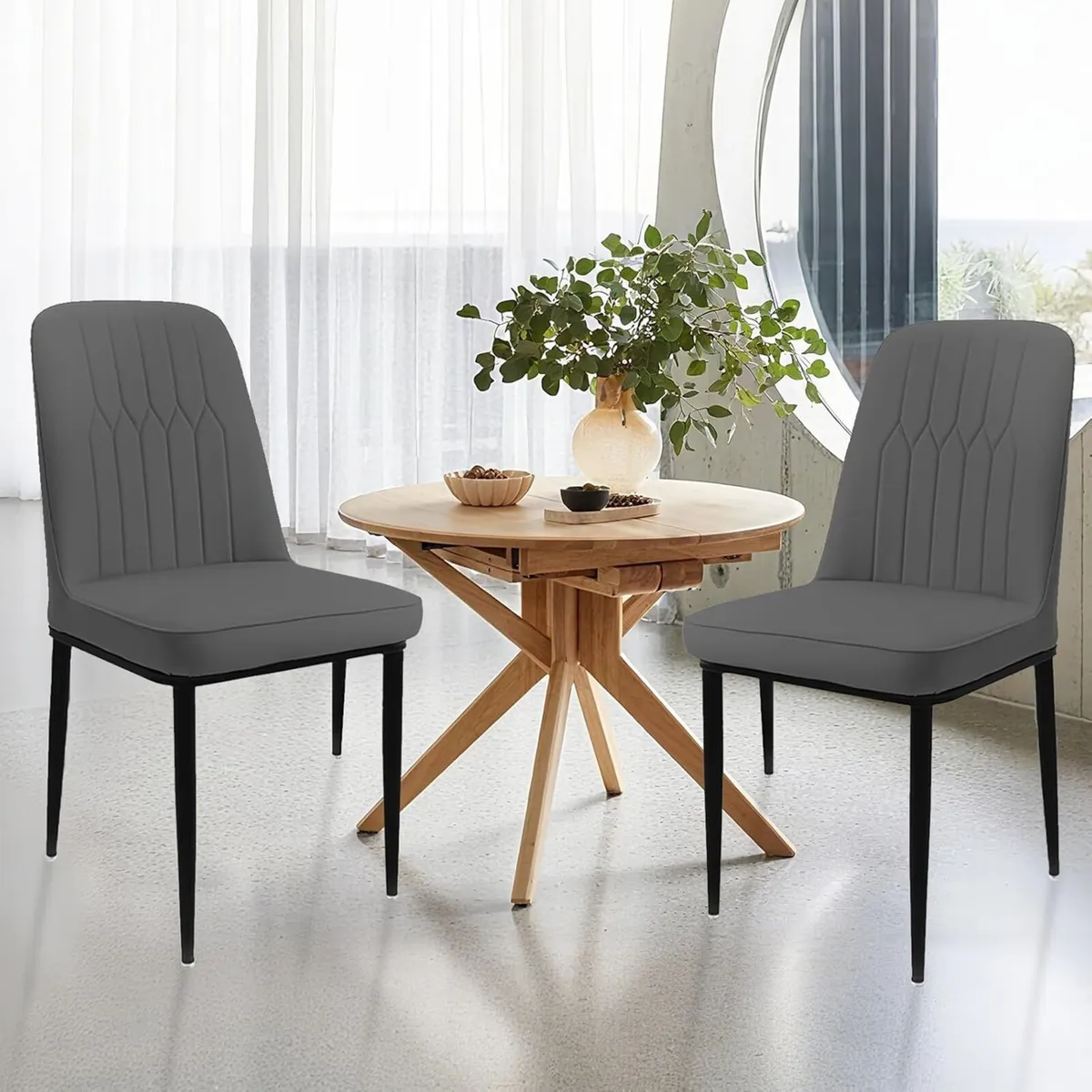 Dining Chairs Set of 2 - Grey Upholstered High - Image 2