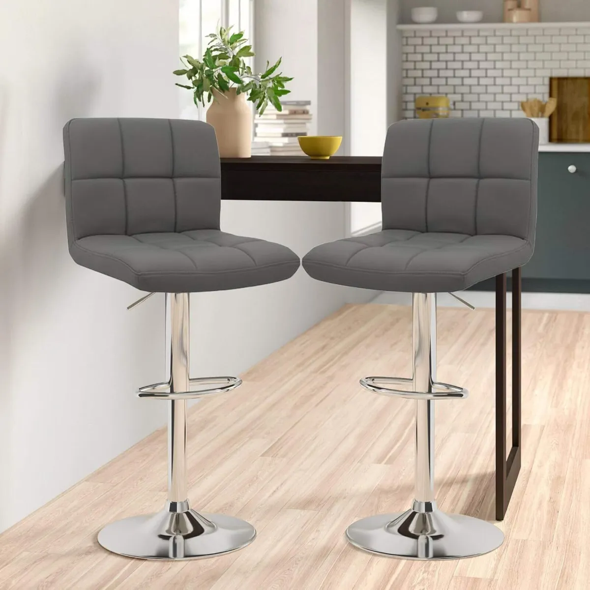 ® 2X Chrome Gas Lift Swivel Faux Leather Kitchen - Image 2