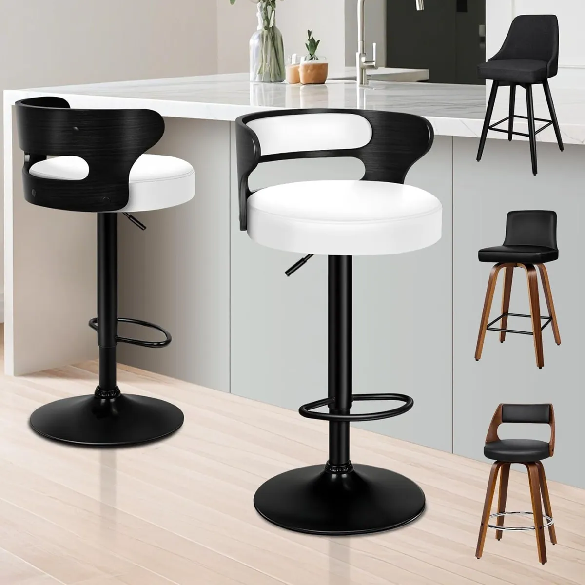 Bar Stools Set of 2 Comfy Barstools PU Leather - Image 1