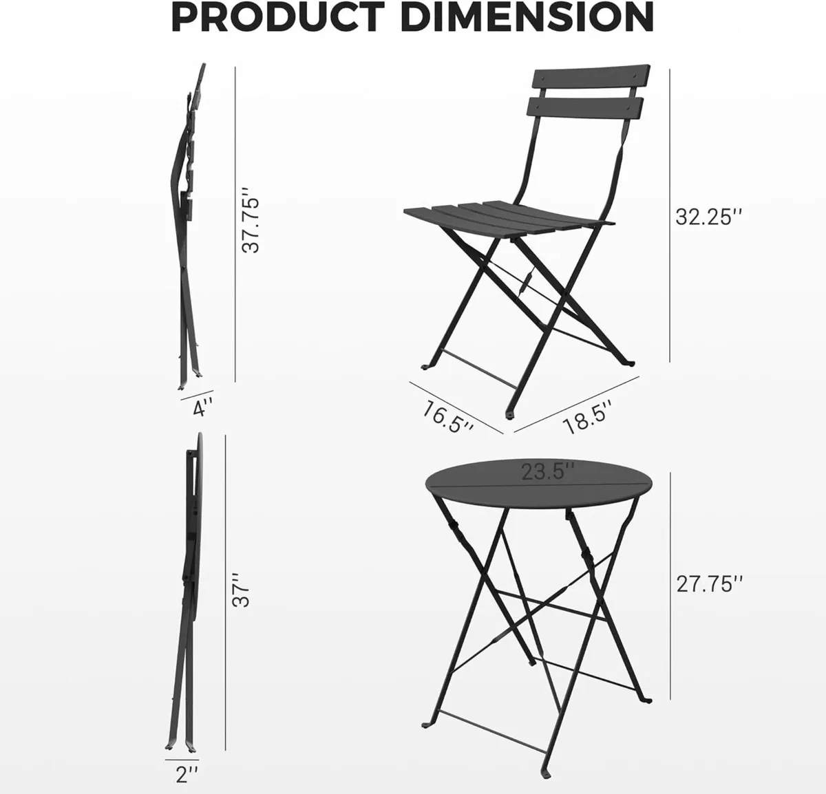 Bistro Set 3 Pieces Garden Furniture Folding 2 - Image 2