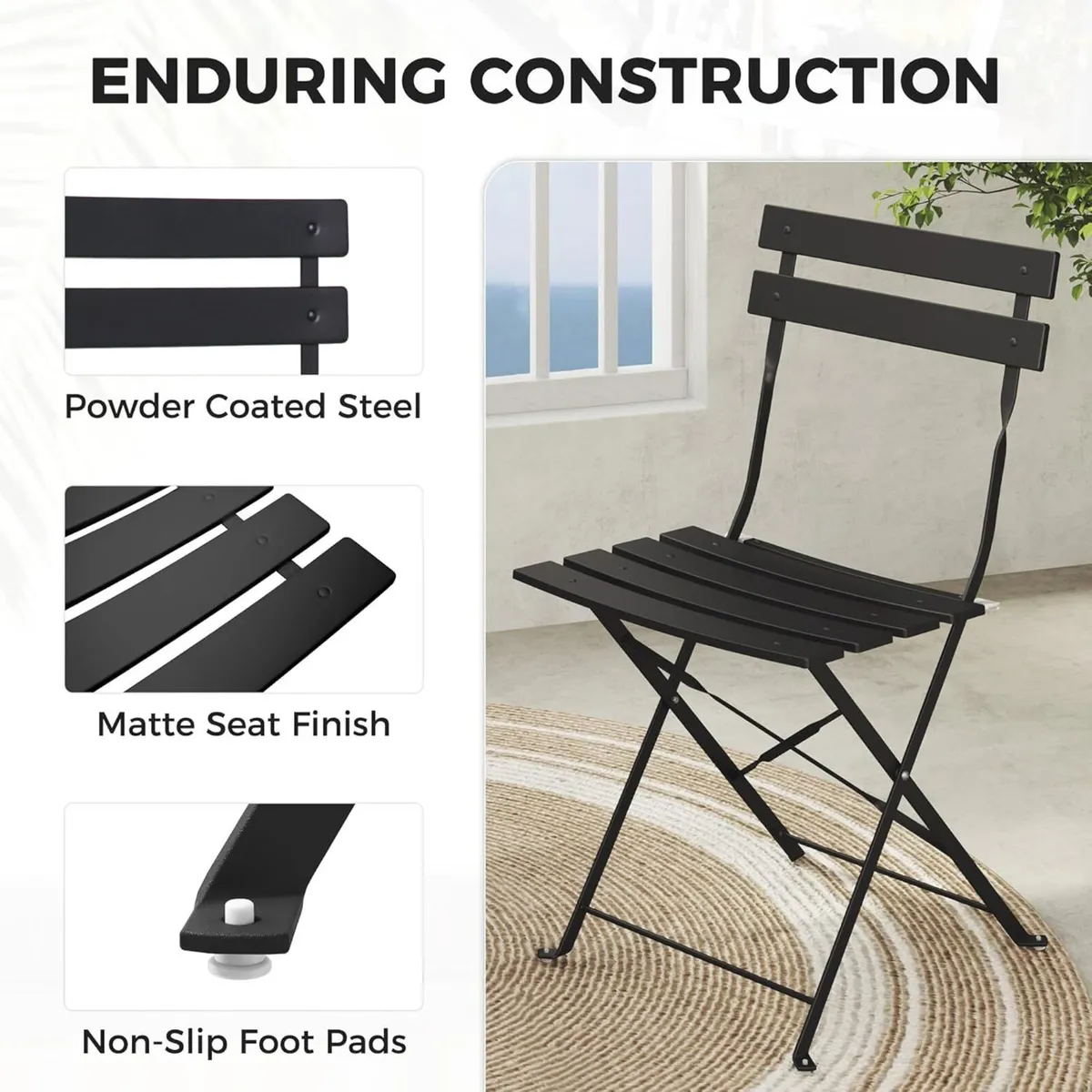 Bistro Set 3 Pieces Garden Furniture Folding 2 - Image 4