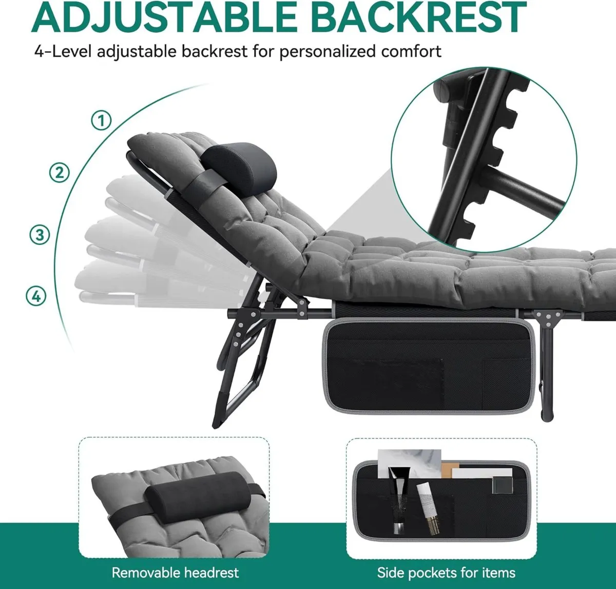 Reclining Sun Lounger with Cushion 190x68x31cm - Image 4