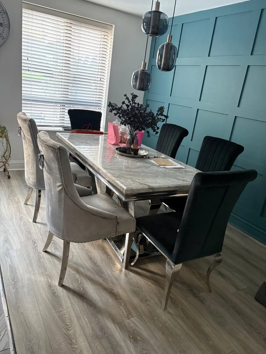 Ariana marble dining table set & 6 luxury chairs - Image 1