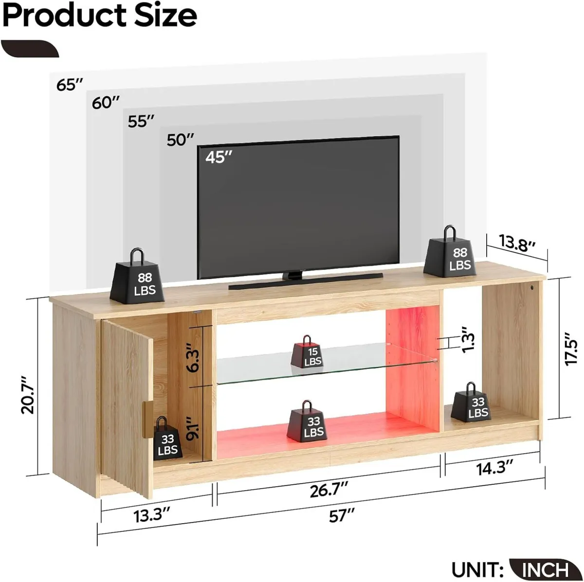 65-Inch TV Stand Gaming Media Center with Glossy - Image 2