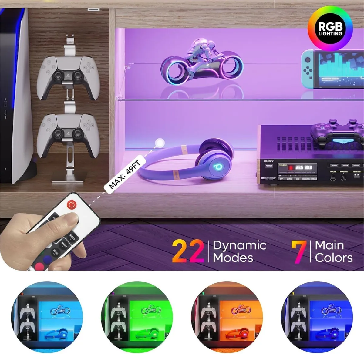 65-Inch TV Stand Gaming Media Center with Glossy - Image 4