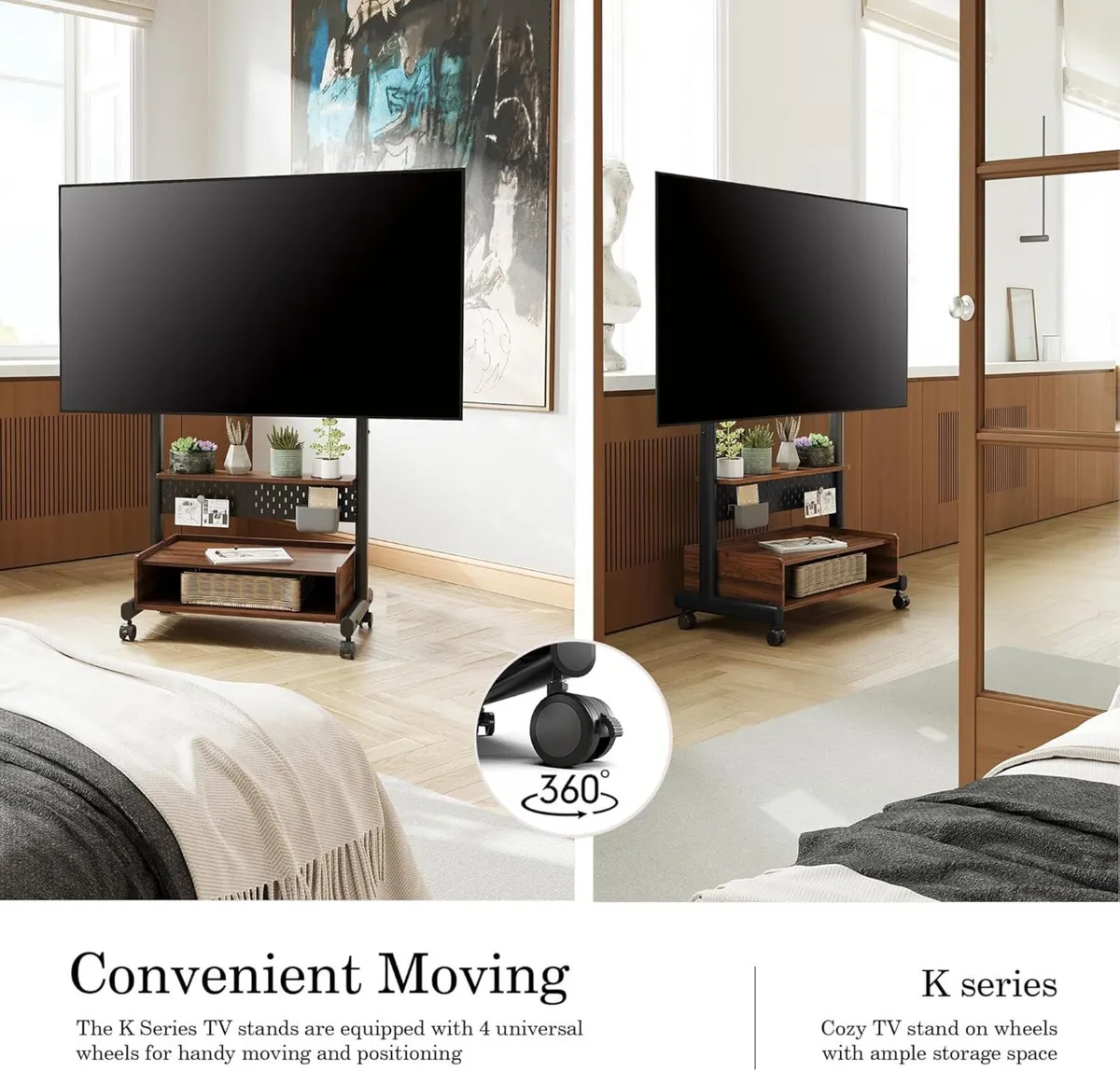 TV Stand on Wheels with Cabinet for 40-85 inch - Image 4