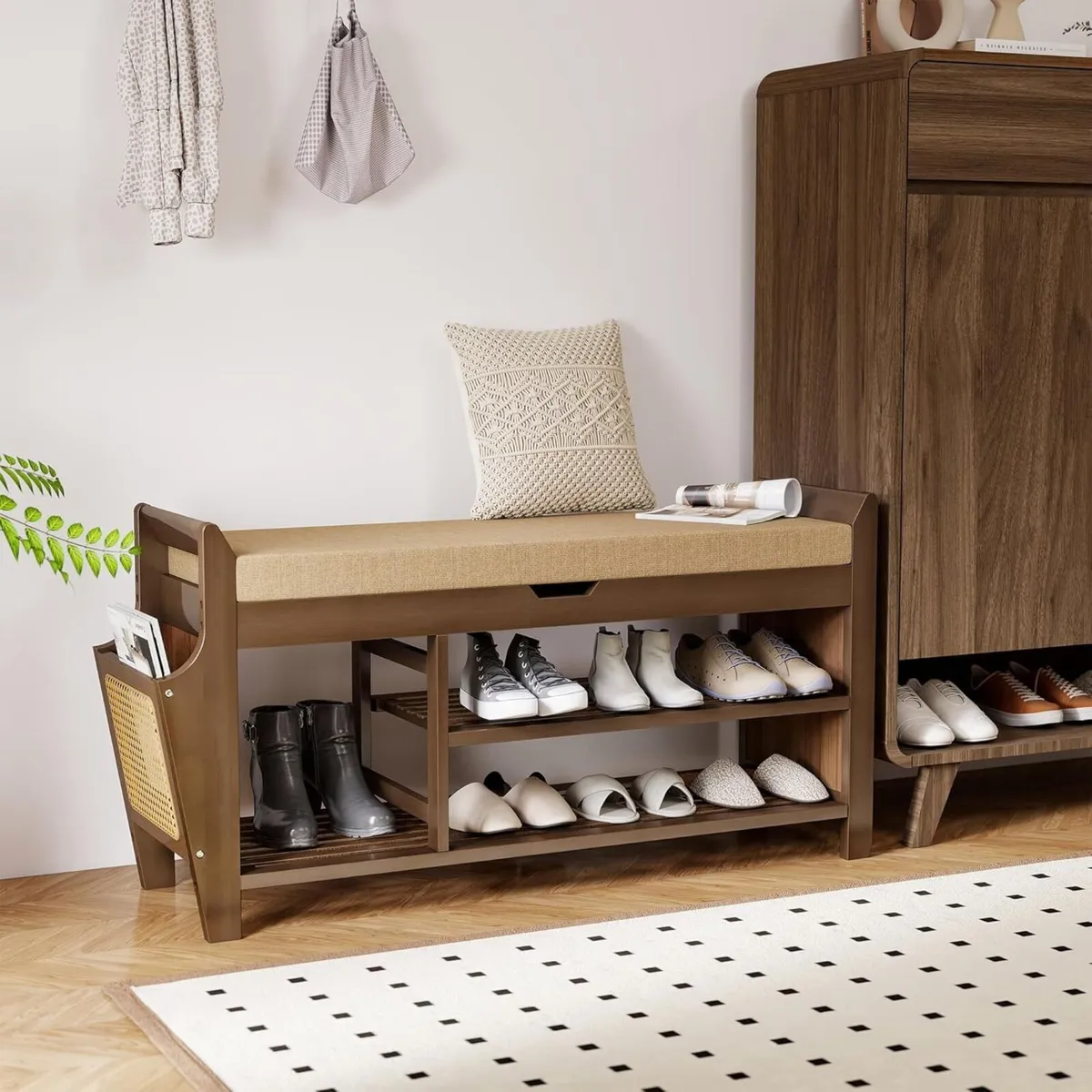 Shoe Storage Bench Bamboo with Padded Seat - Image 2