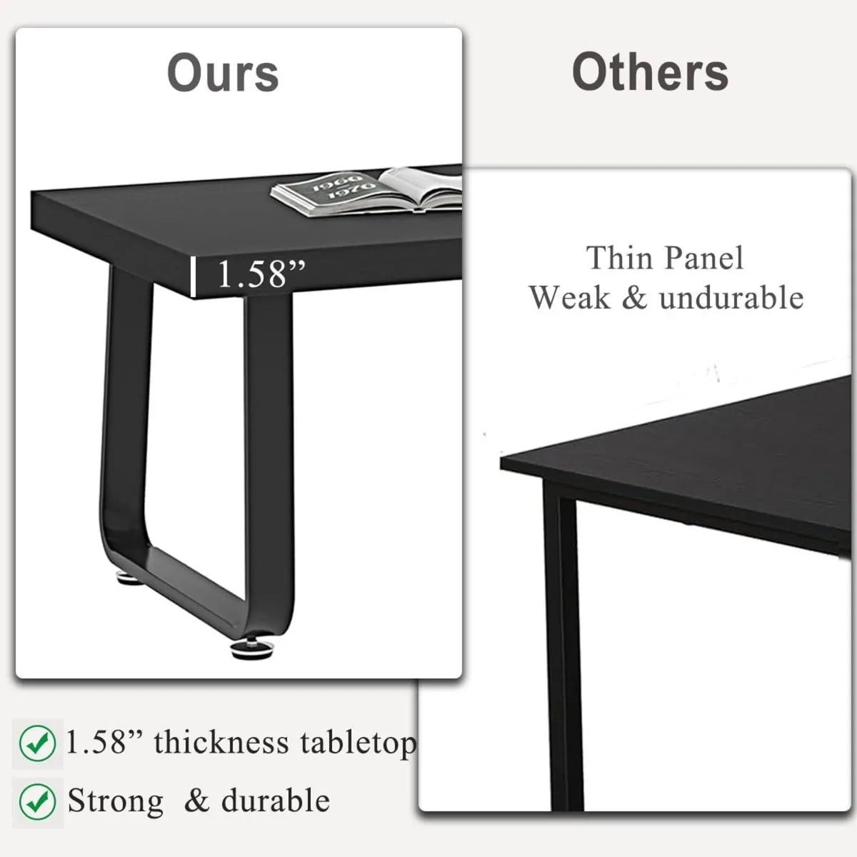 Black Modern Coffee Table Rustic Wood and Metal - Image 3