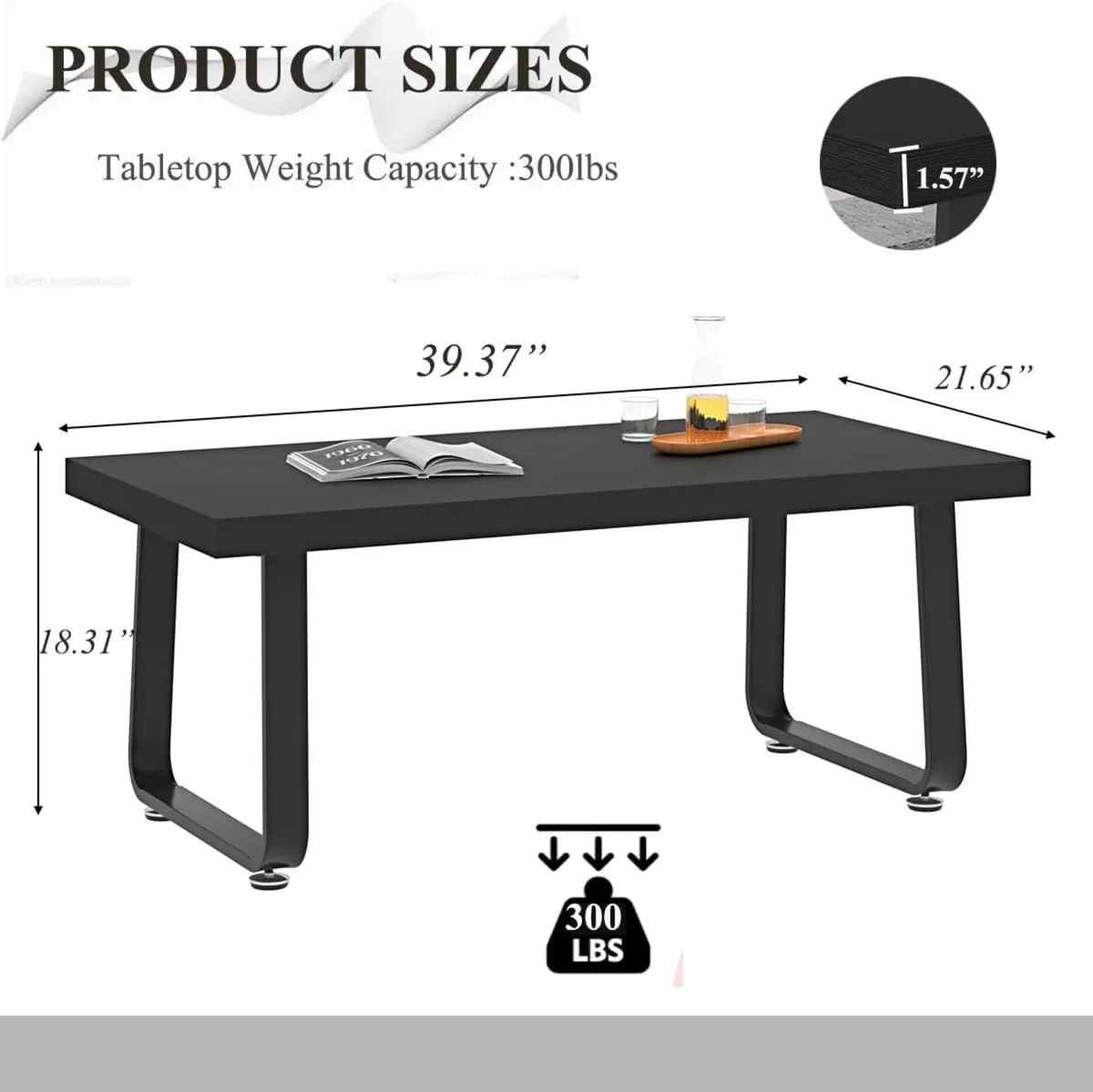 Black Modern Coffee Table Rustic Wood and Metal - Image 2