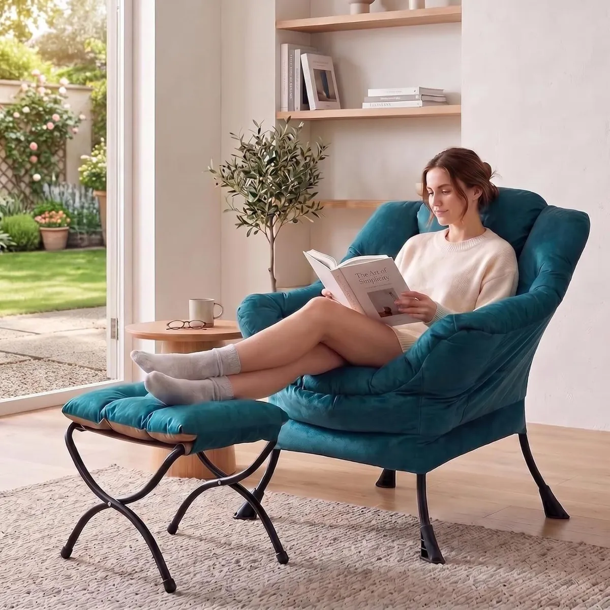 Armchair with Footstool Comfy Arm Chair Living - Image 2