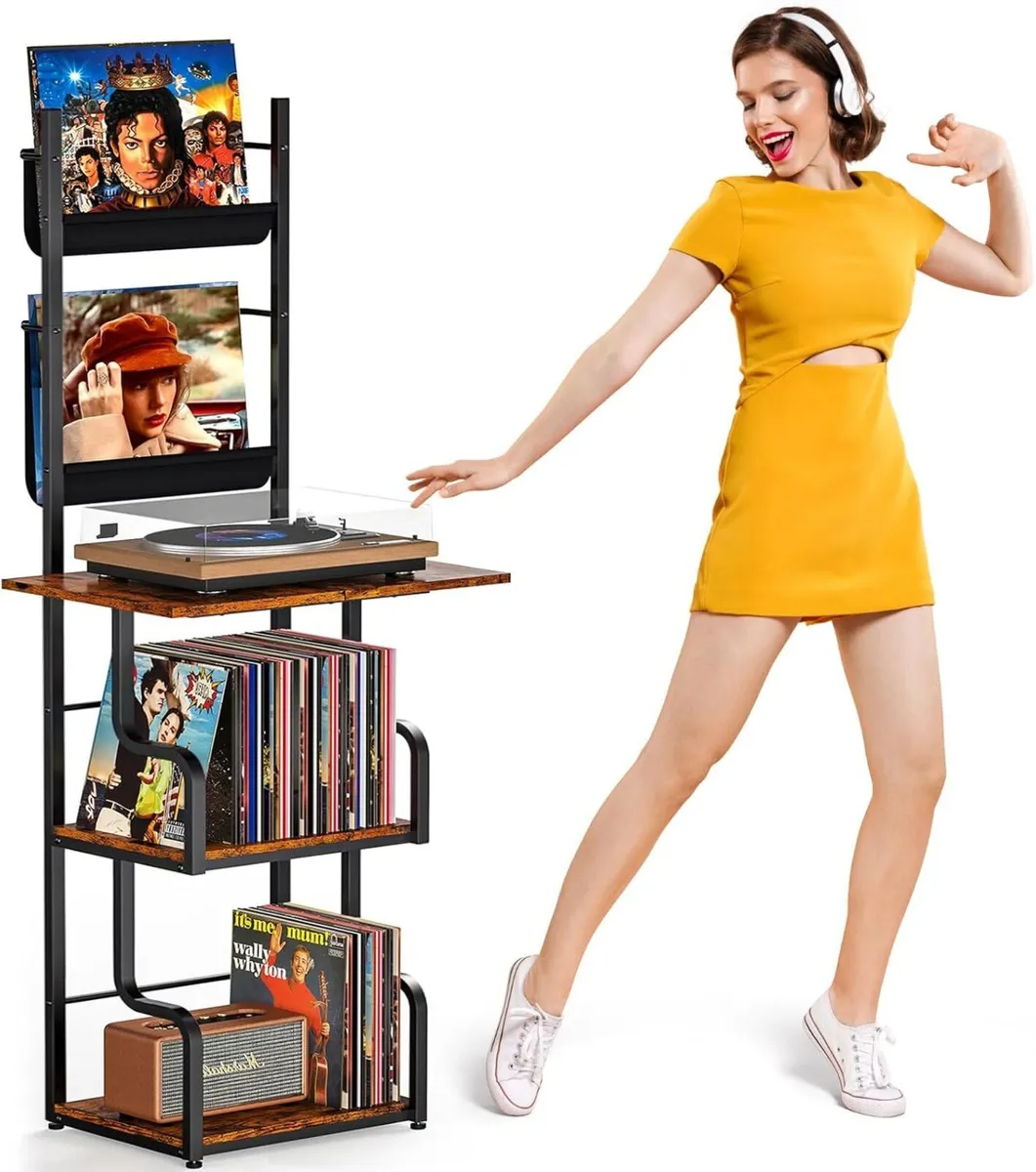 Vinyl Record Storage Holder CD Rack Holds 200 - Image 1