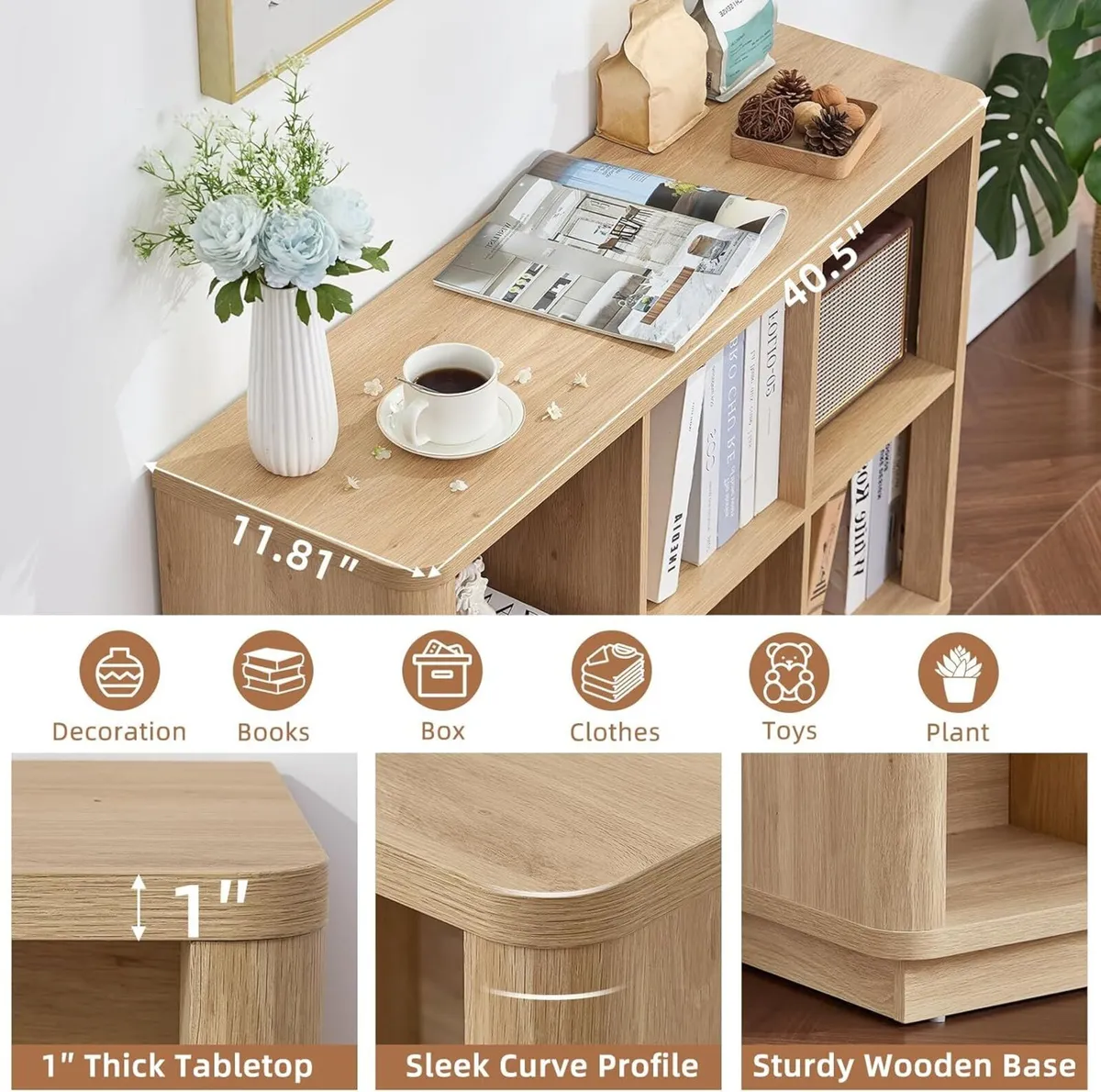 6 Cube Storage Bookcase 40 Wide Wooden Book - Image 3