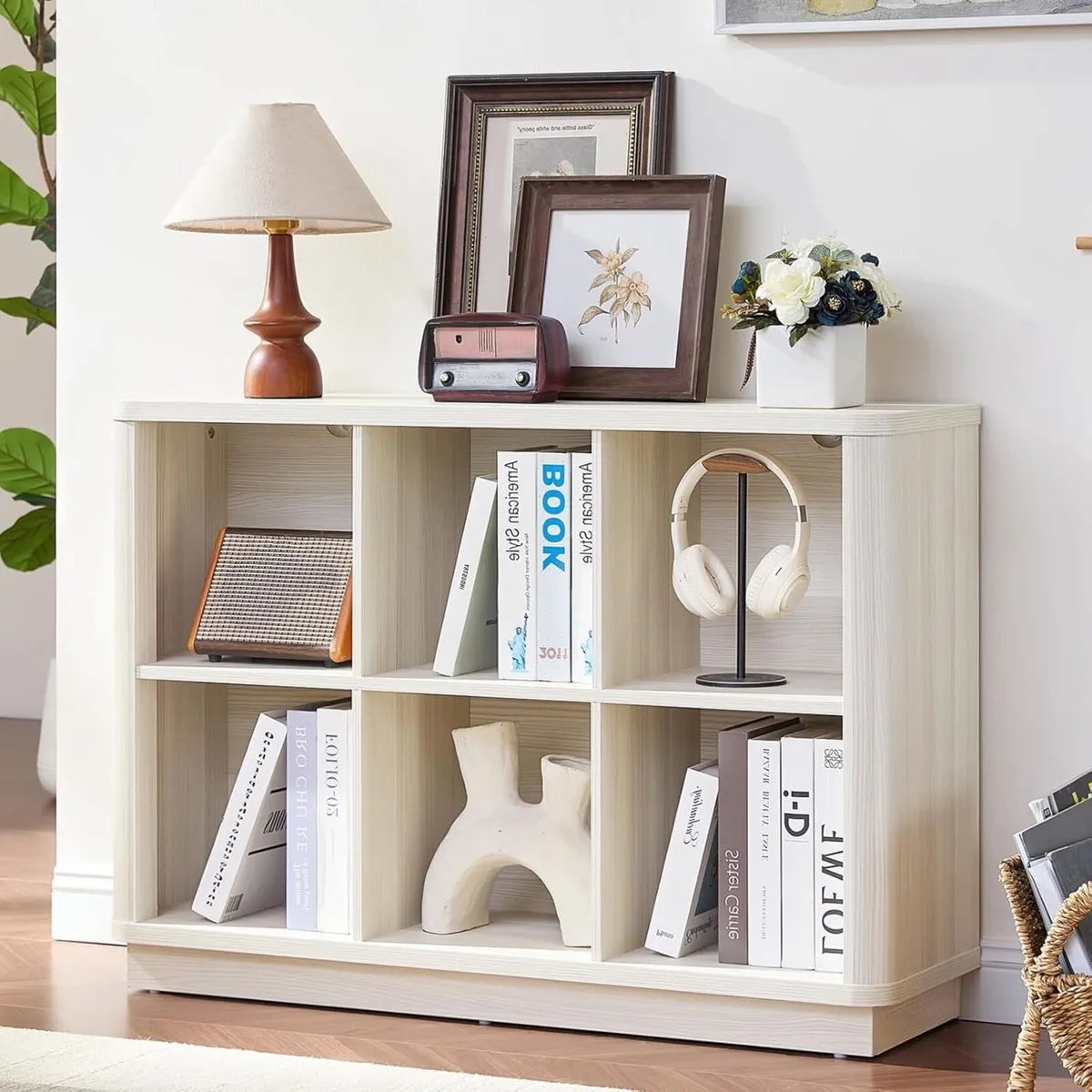 6 Cube Storage Bookcase 40 Wide Wooden Book - Image 1