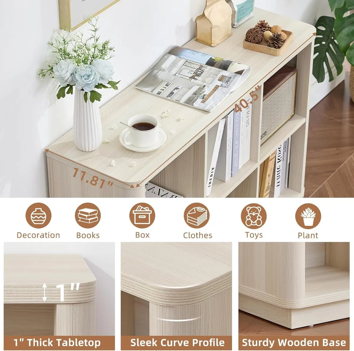 6 Cube Storage Bookcase 40 Wide Wooden Book - Image 3