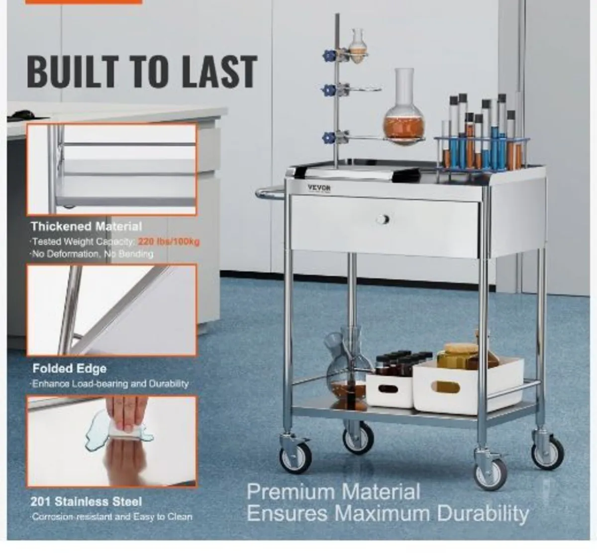 Medical Cart, 2 Layers Stainless Steel - Image 2