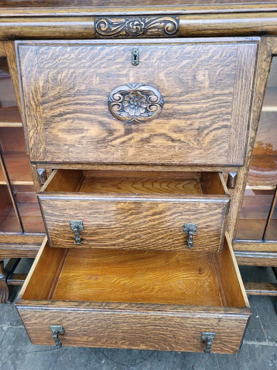 Oak Bureau/Display Cabinet - Image 4