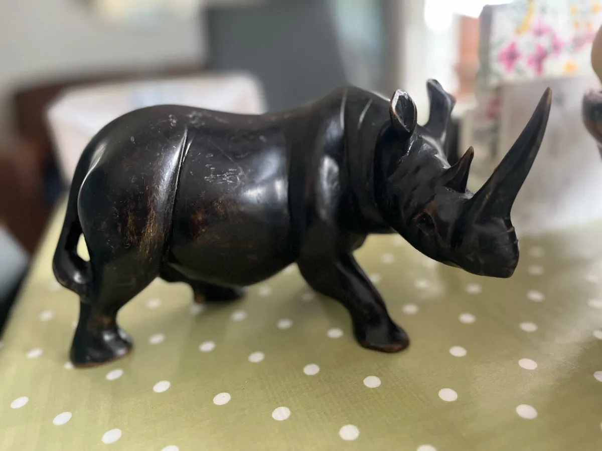 Vintage Carved African Rhino - Image 1