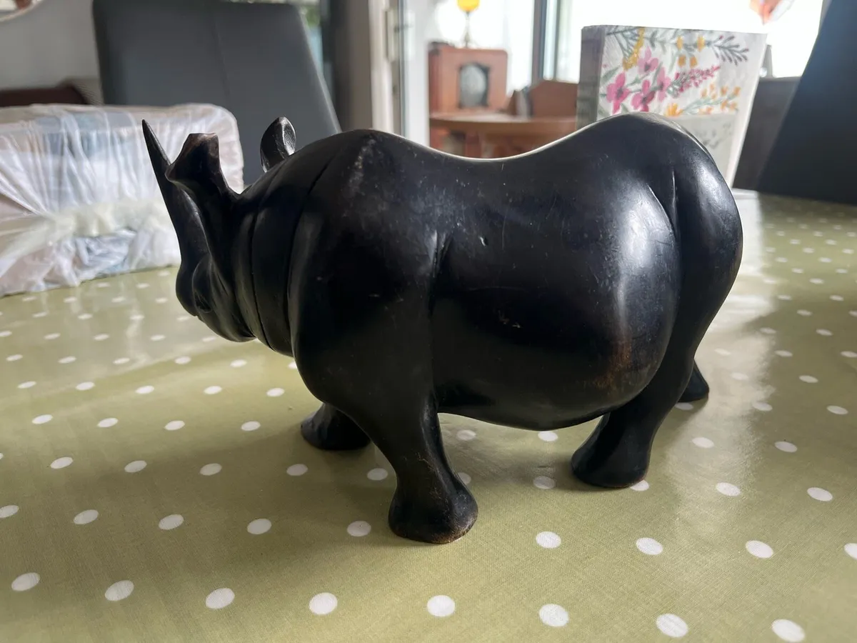 Vintage Carved African Rhino - Image 2