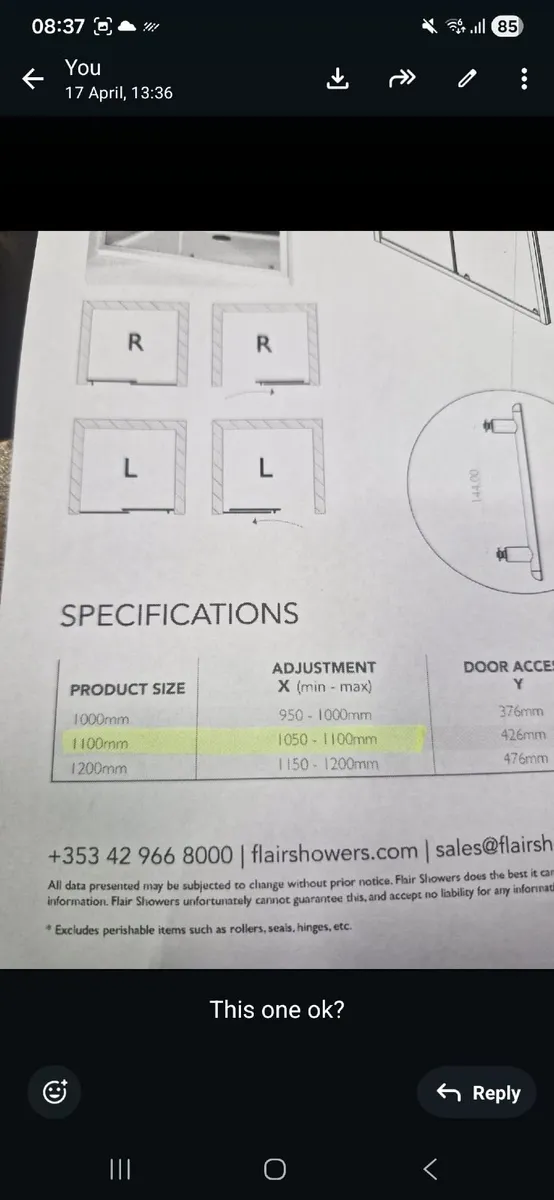 Chromr Hydro Express Slide Door 1100mm - Image 3