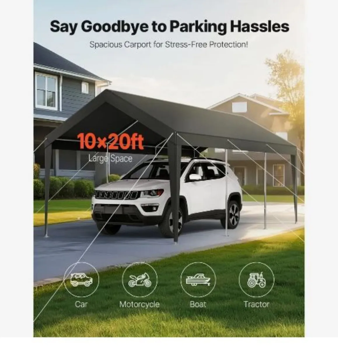 Carport, 10 x 20 FT Outdoor Car Canopy - Image 3