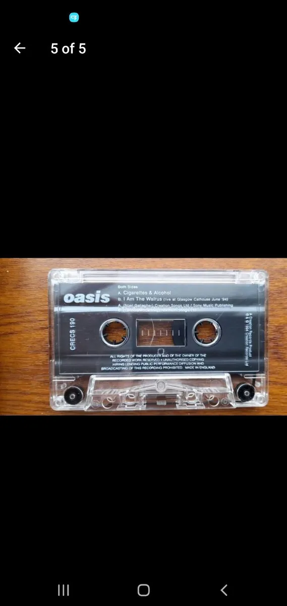 Oasis casette 1994 cig & alc RARE - Image 4