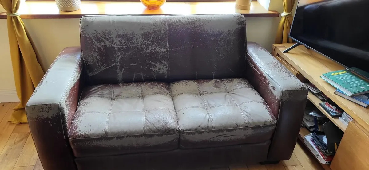 2 x Two Seater Leather Sofa - Image 1