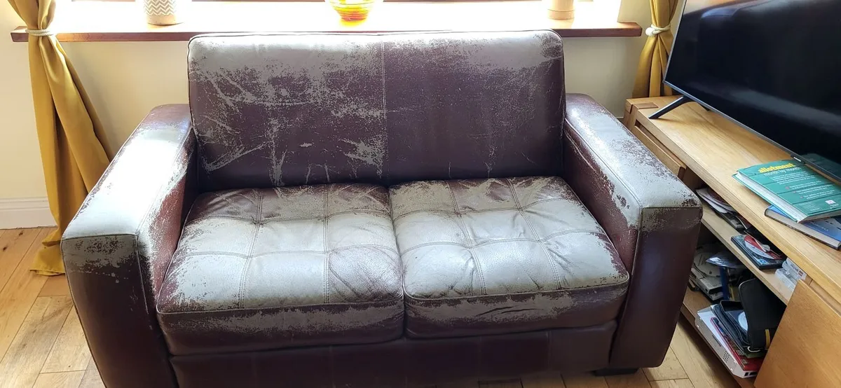 2 x Two Seater Leather Sofa - Image 3