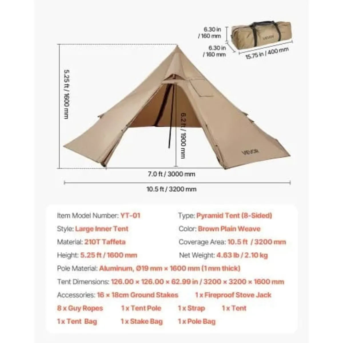 Hot Tent for 2 Persons, Portable Winter Tipi Tent - Image 3