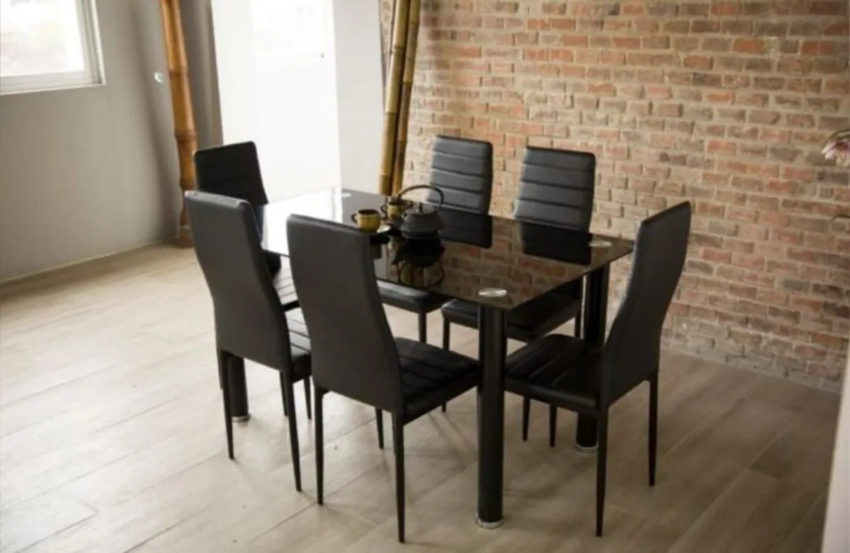 Black Glass Dining Table Set Seats 6 in Style! - Image 3