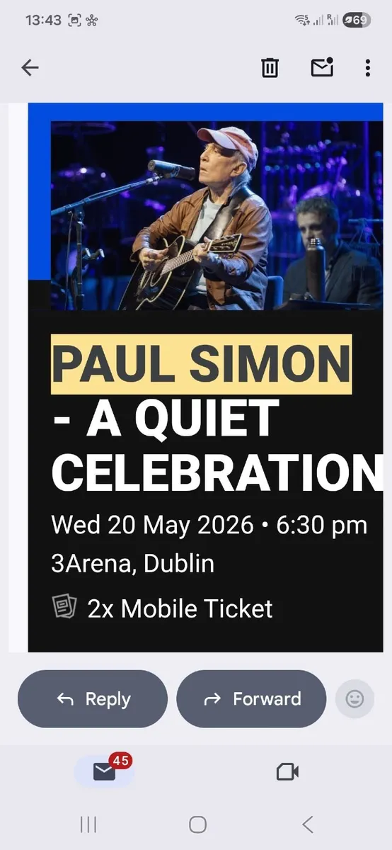 2 x Paul Simon seated tickets 3Arena May 2026 - Image 1