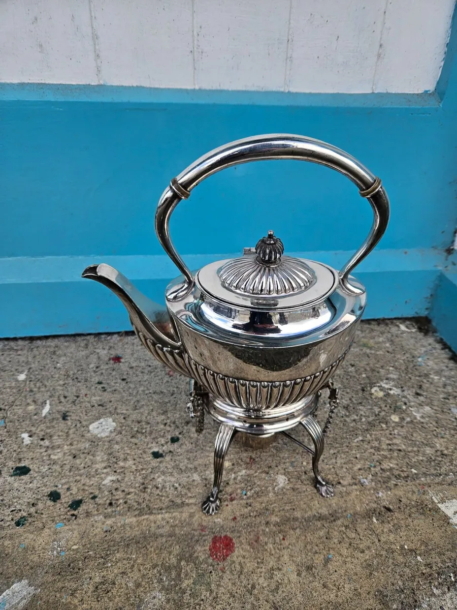 Vintage Antique Silver Plated Spirit Jettle on Sta - Image 1