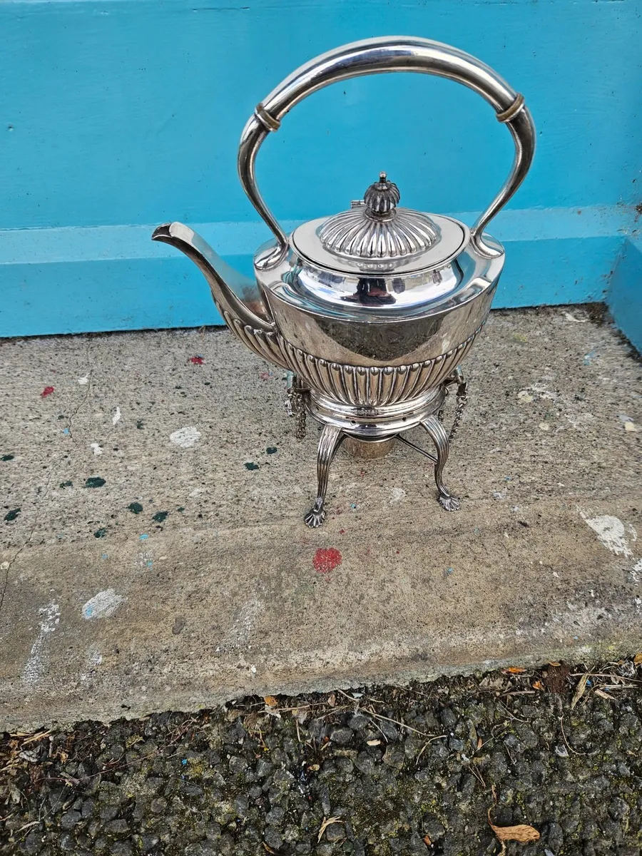 Vintage Antique Silver Plated Spirit Jettle on Sta - Image 3