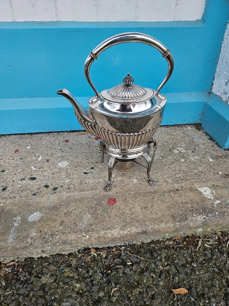 Vintage Antique Silver Plated Spirit Jettle on Sta - Image 4