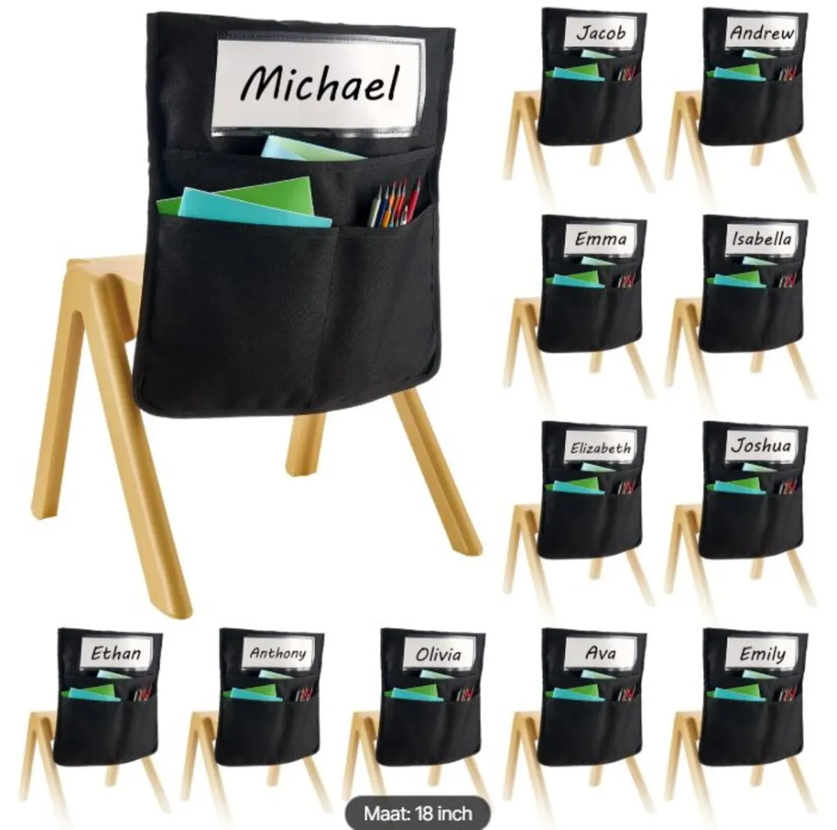 Classroom Chair Pocket Organisers – 12 Pack 600D O - Image 3
