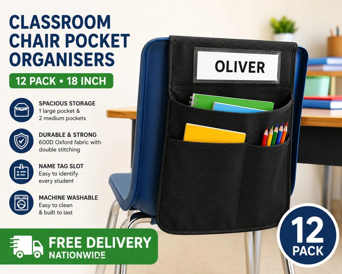 Classroom Chair Pocket Organisers – 12 Pack 600D O - Image 1