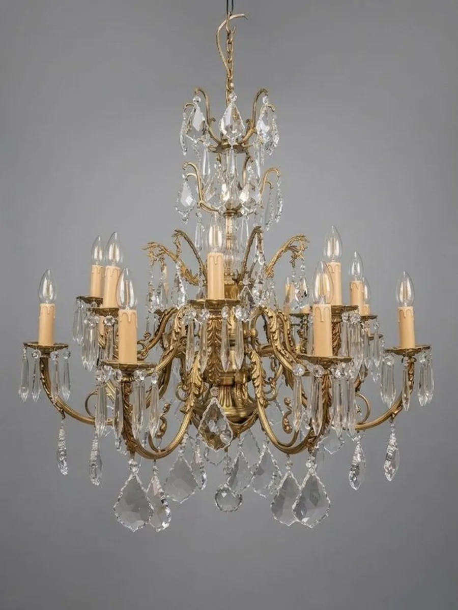 Magnificent French Brass & Crystal 16 Light Chandelier - Image 2