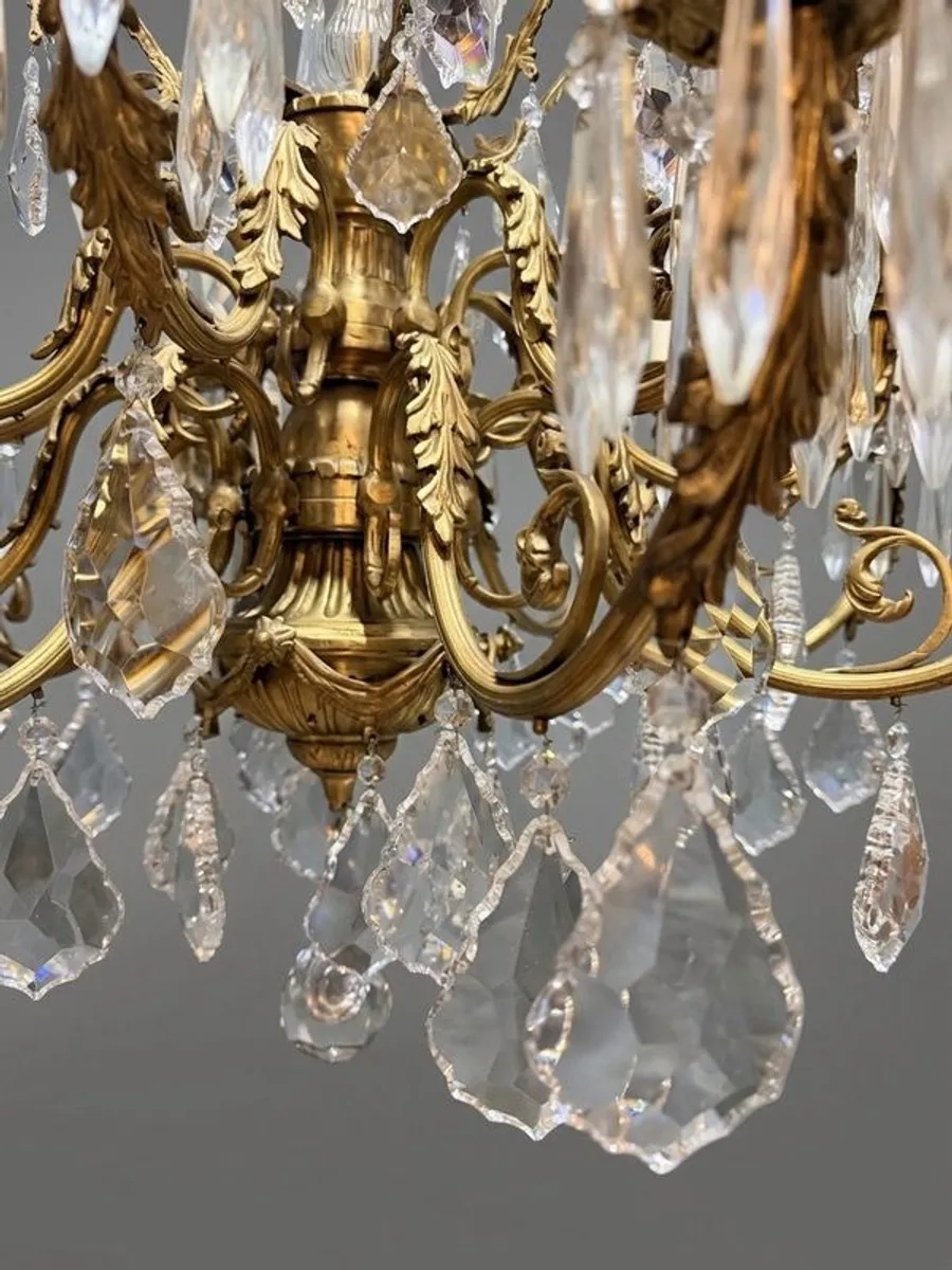 Magnificent French Brass & Crystal 16 Light Chandelier - Image 3