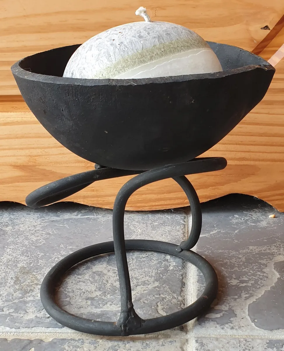 Irish Handmade Wrought Iron Candle Holder & Candle - Image 1