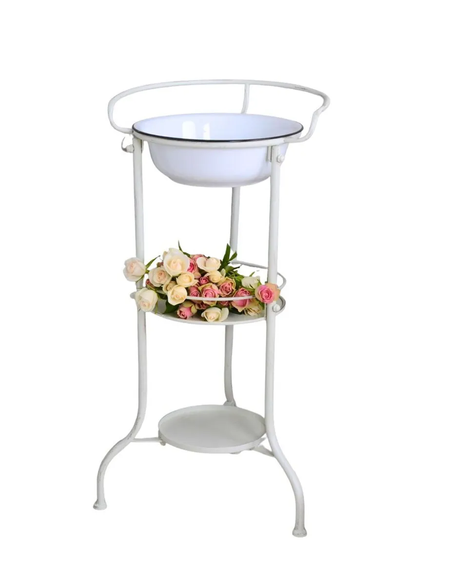 Vintage French Washstand with Enamel Bowl Romantic - Image 2